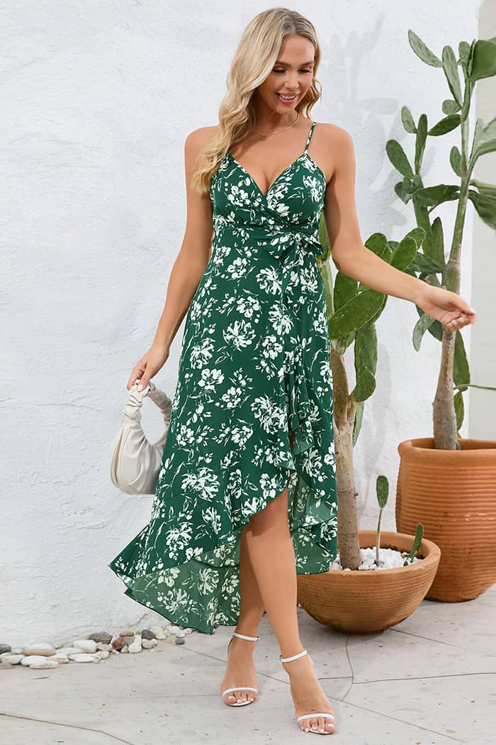 Robe à Motifs Champêtres <br> Ourlet Asymétrique