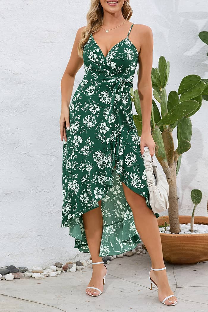 Robe à Motifs Champêtres <br> Ourlet Asymétrique