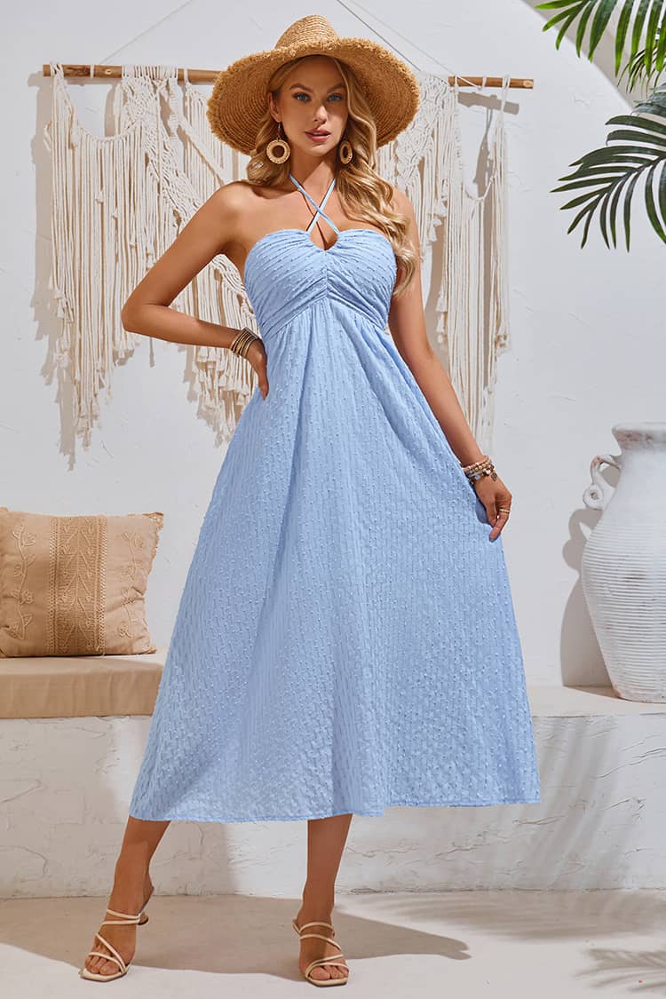 Robe Longue Champêtre Avec <br> Encolure Américaine