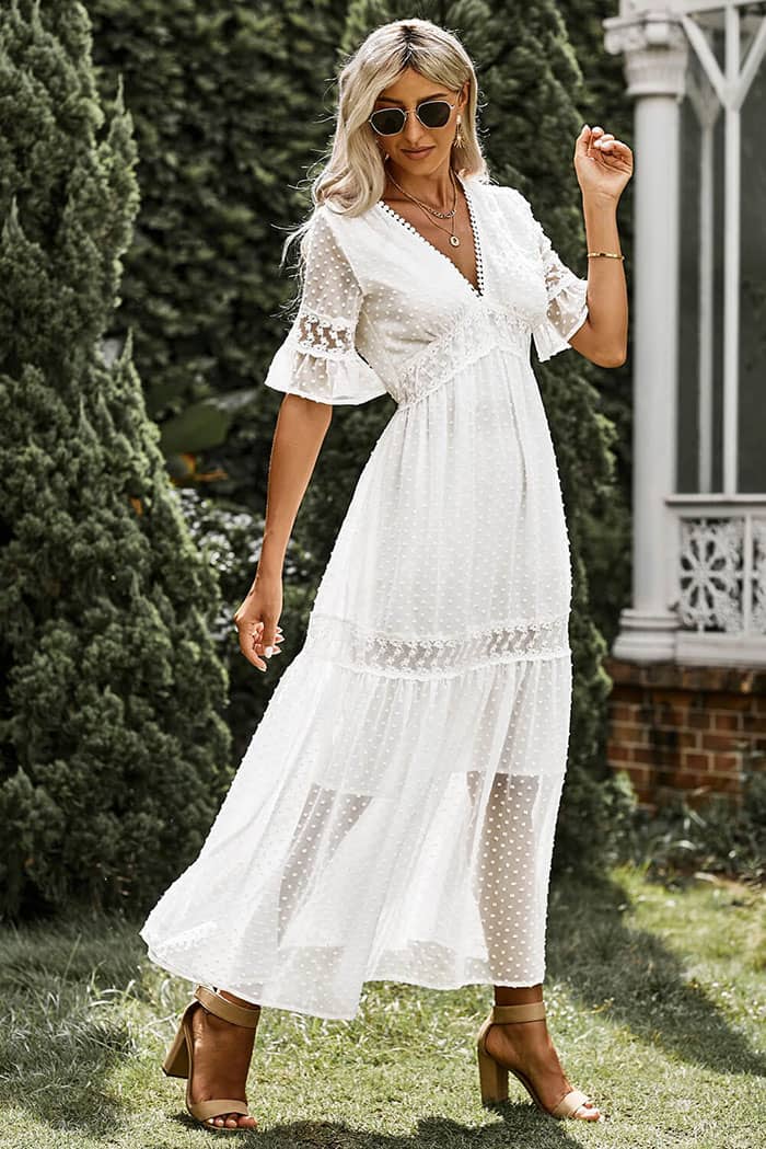 Robe Manche Dentelle <br> Blanche Champêtre