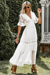 Robe Manche Dentelle <br> Blanche Champêtre