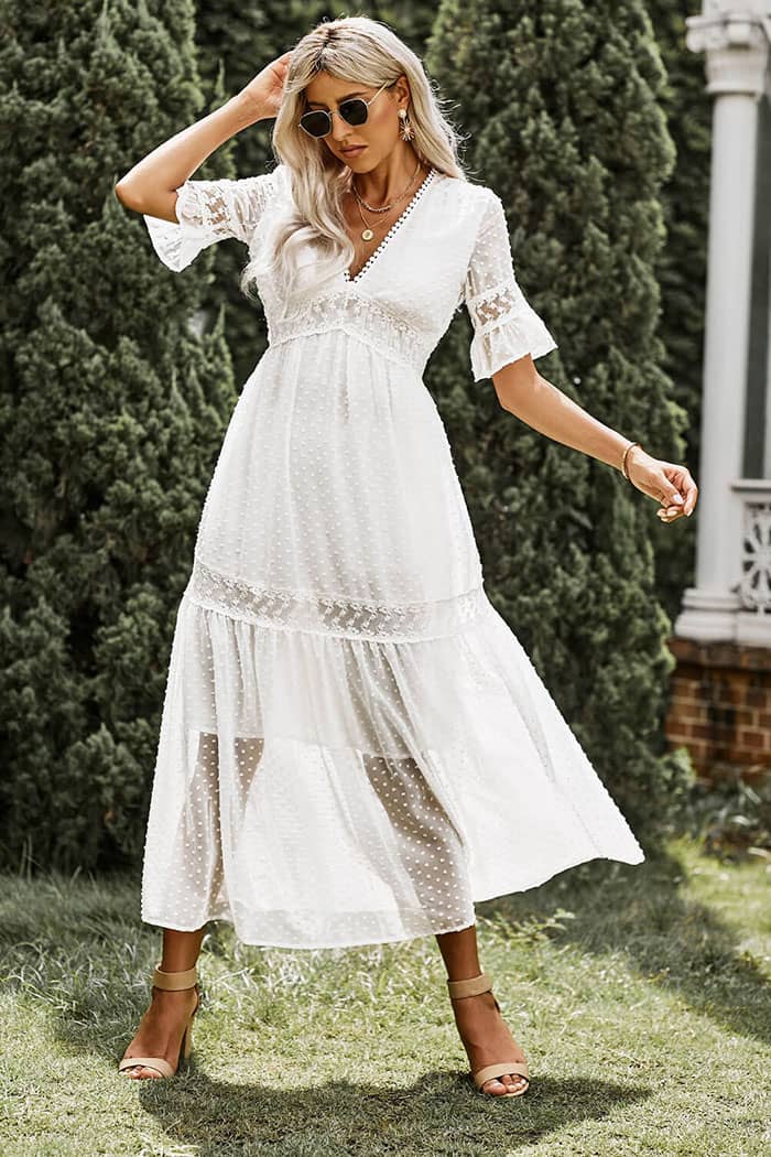 Robe Manche Dentelle <br> Blanche Champêtre