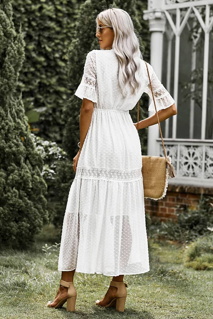Robe Manche Dentelle <br> Blanche Champêtre