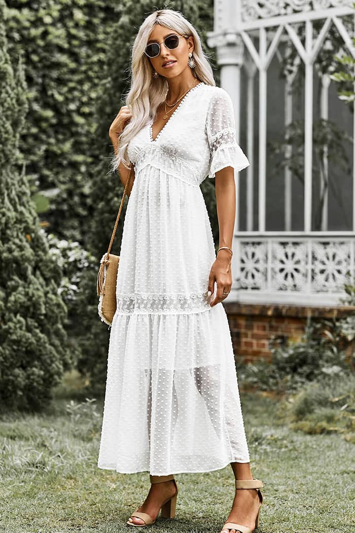 Robe Manche Dentelle <br> Blanche Champêtre