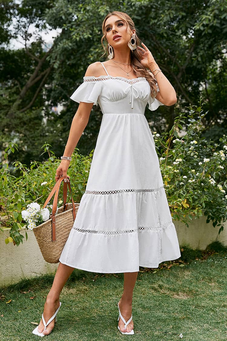 Robe Mi-Longue Blanche <br> Champêtre