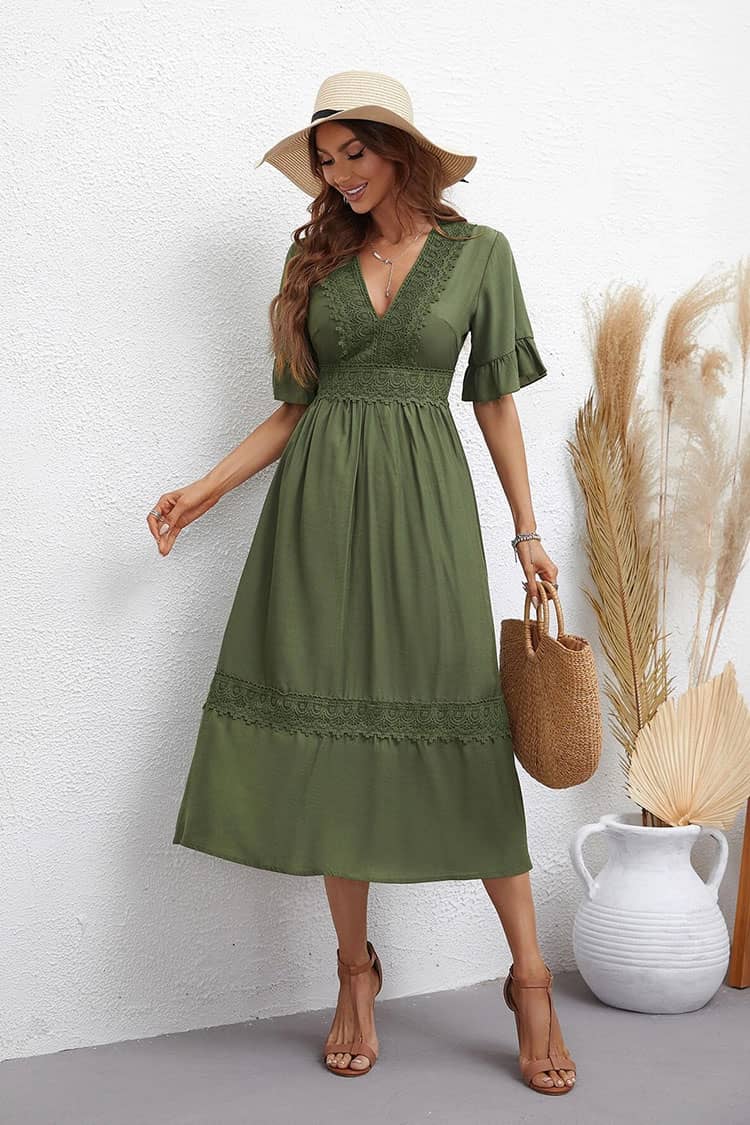 Robe Pour Mariage Champêtre <br> Kaki