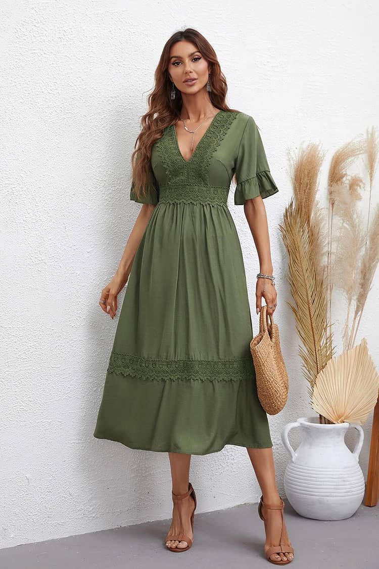 Robe Pour Mariage Champêtre <br> Kaki
